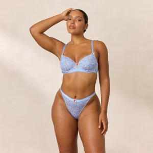 Rosebud Ribbed Balcony BH - Blommig Blå